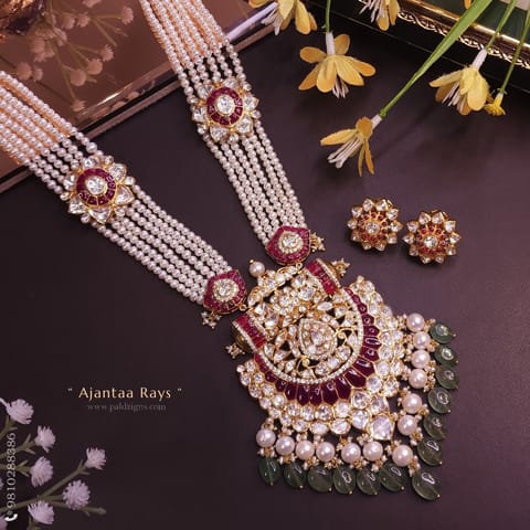 Ajantaa Rays Moissanite Polki Long Pendant Set Ajantaa Rays Moissanite Polki Long Pendant Set