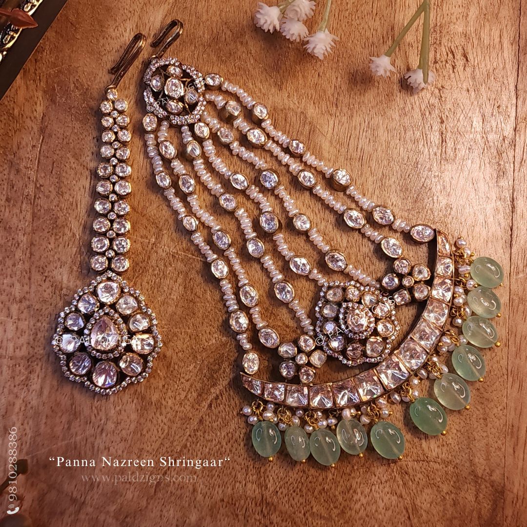 Panna Nazreen Shringaar Moissanite Polki Jhummar And Tikka Combo