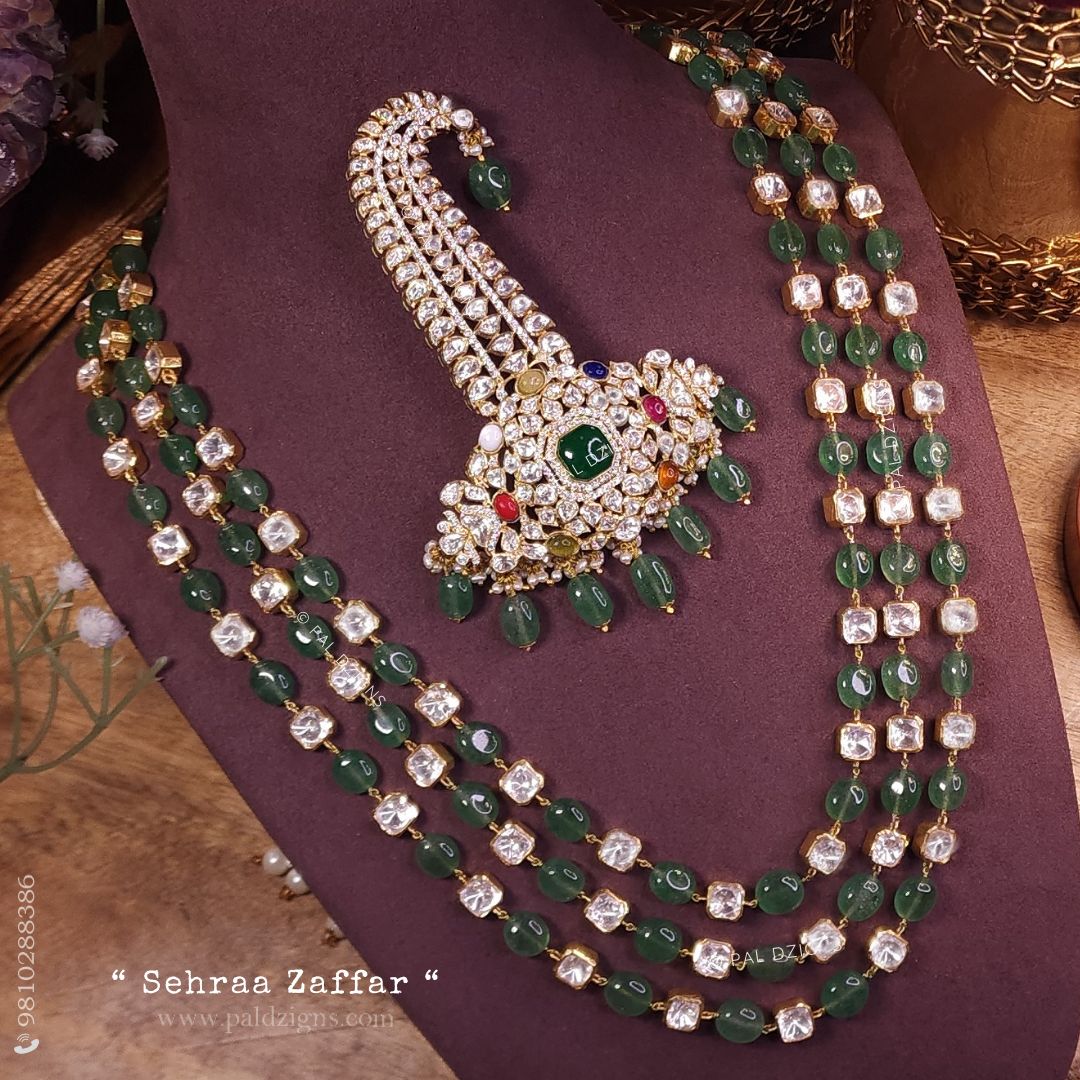 Sehraa Zaffar Moissanite Polki Kalgi And Necklace Combo