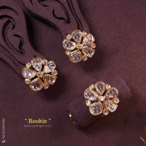 Rookie Moissanite Polki Stud And Ring Combo