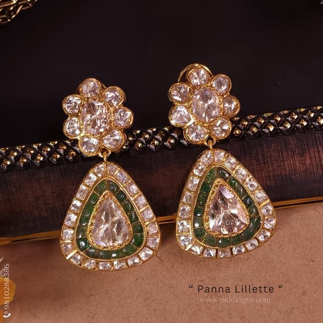 Panna Lillette Gold Moissanite Polki Earrings