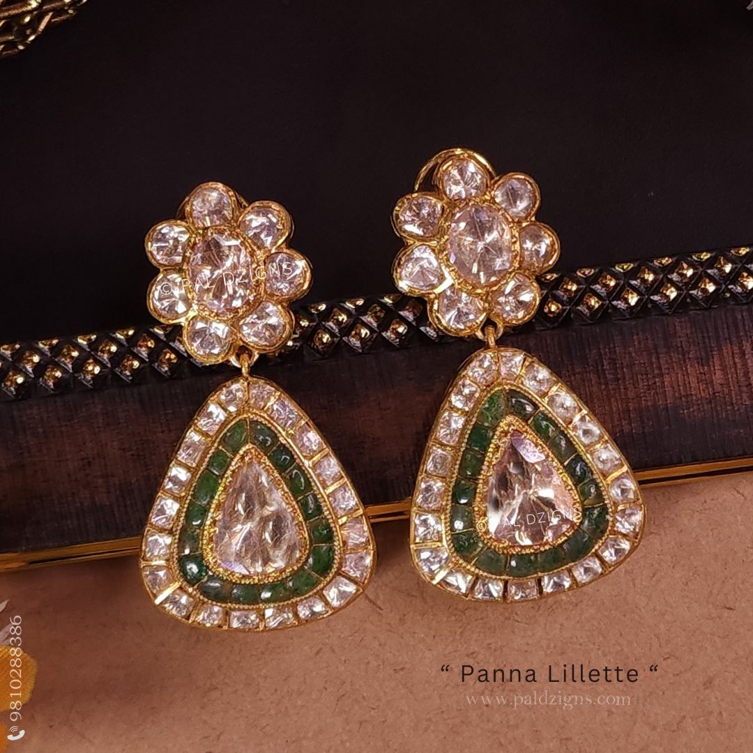 Panna Lillette Gold Moissanite Polki Earrings