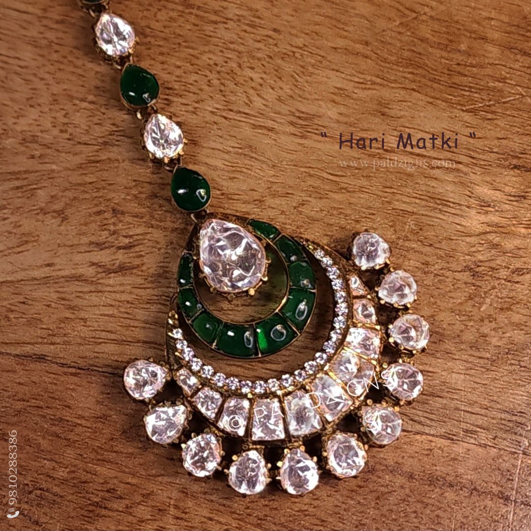 Hari Matki Moissanite Polki Maangtikka