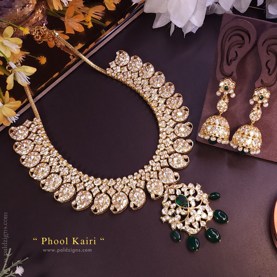 Phool Kairi Detachable Moissanite Polki Pendant Set