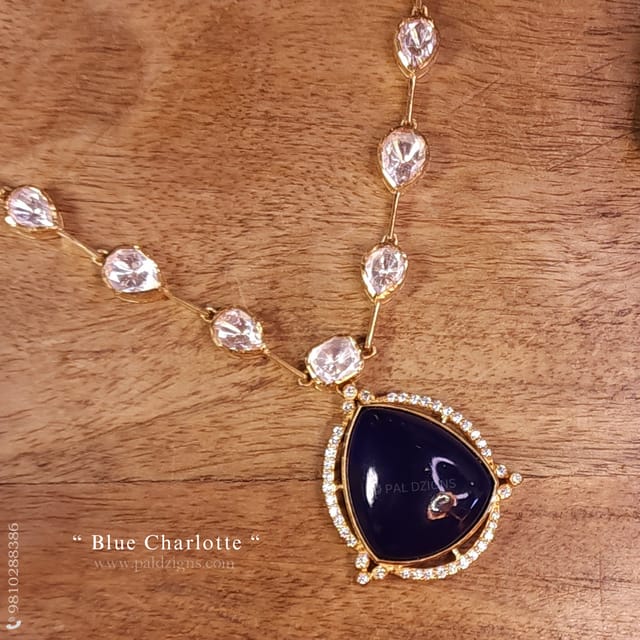 Blue Charlotte Moissanite Polki Pendant