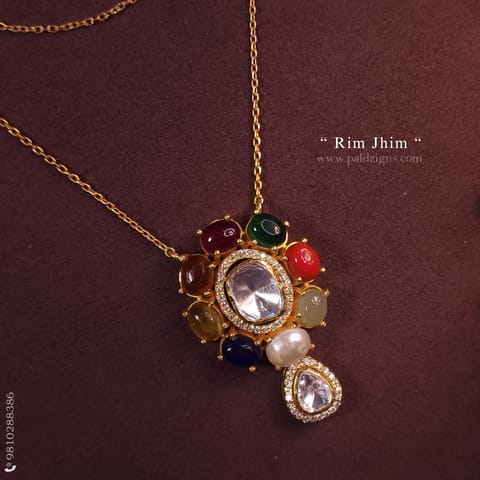 Rim-Jhim Moissanite Polki Pendant
