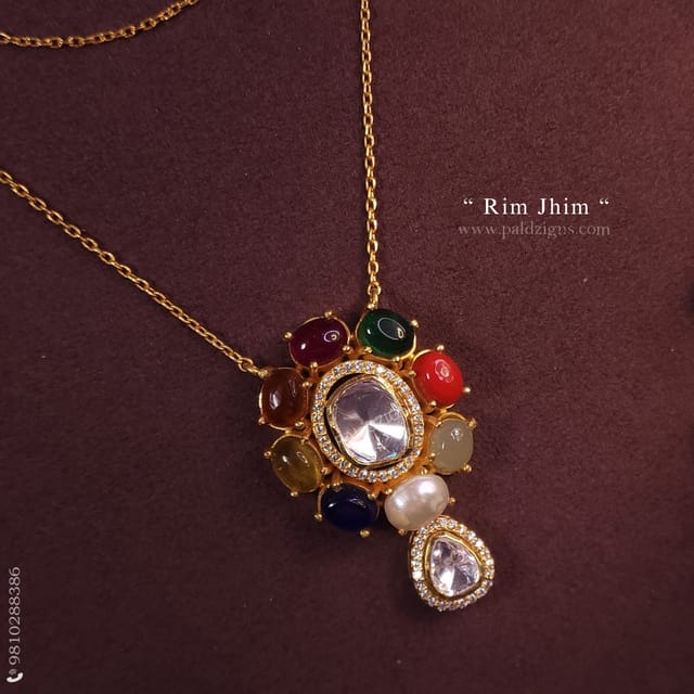 Rim-Jhim Moissanite Polki Pendant