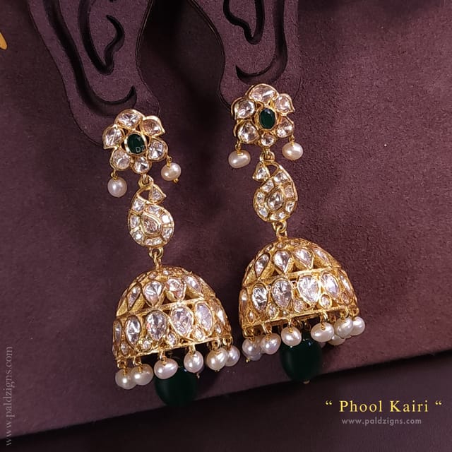 Phool Kairi Moissanite Polki Jhumki