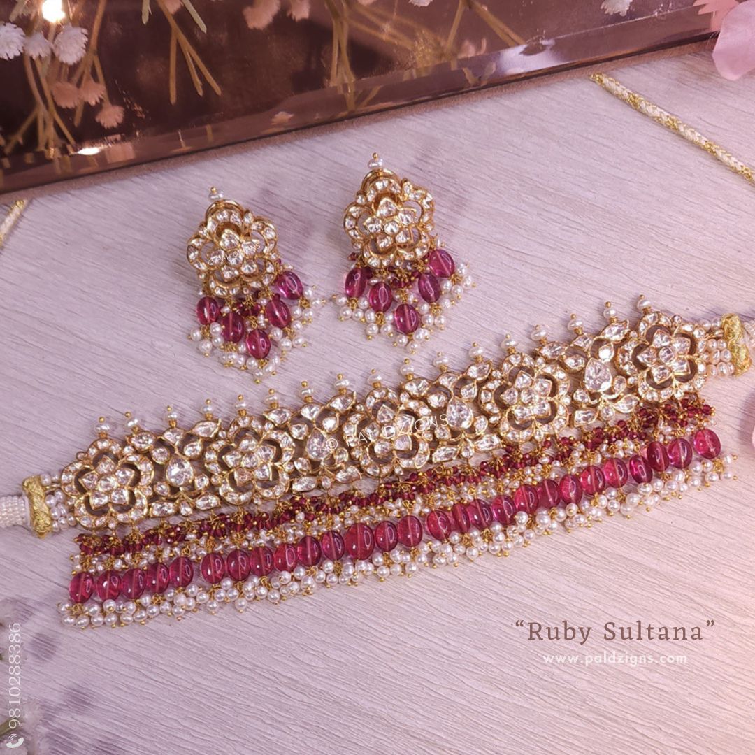 Ruby Sultana Moissanite Polki Choker Set