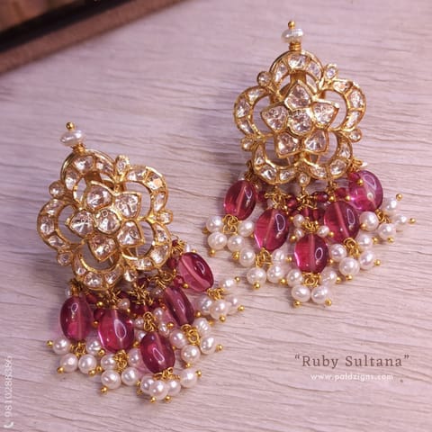 Ruby Sultana Moissanite Polki Studs