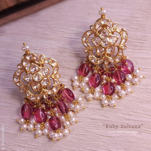 Ruby Sultana Moissanite Polki Studs