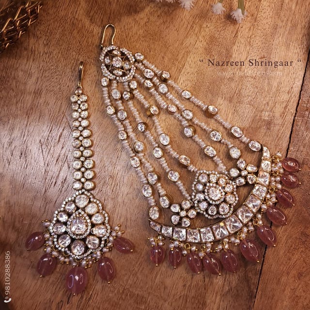 Nazreen Shringaar Moissanite Polki Jhummar And Tikka Combo