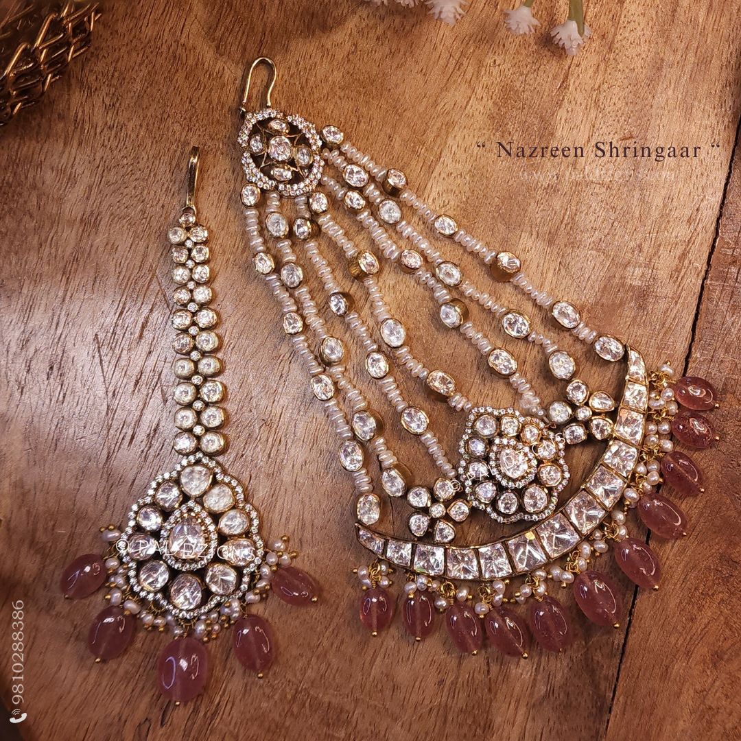Nazreen Shringaar Moissanite Polki Jhummar And Tikka Combo