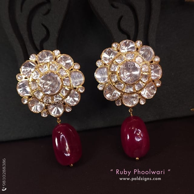 Ruby Phoolwari Moissanite Polki Stud