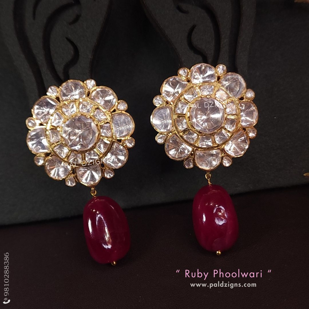 Ruby Phoolwari Moissanite Polki Stud