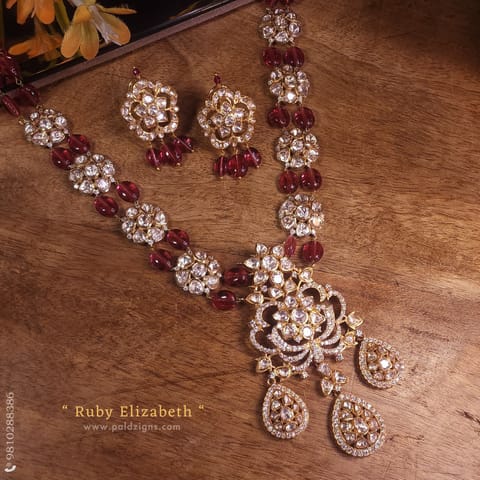 Ruby Elizabeth Moissanite Polki Pendant Set