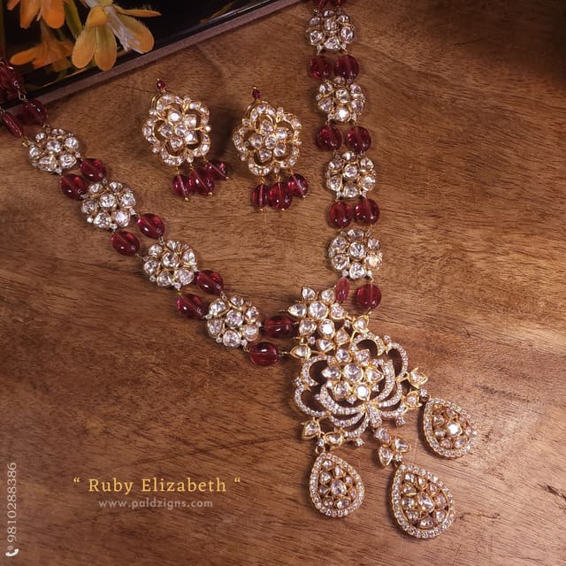 Ruby Elizabeth Moissanite Polki Pendant Set