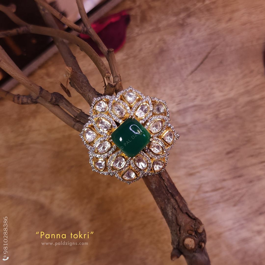 Panna Tokri Moissanite Polki Ring