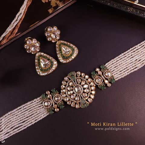 Moti Kiran Lillette Moissanite Polki Choker Set