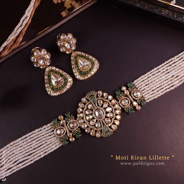 Moti Kiran Lillette Moissanite Polki Choker Set