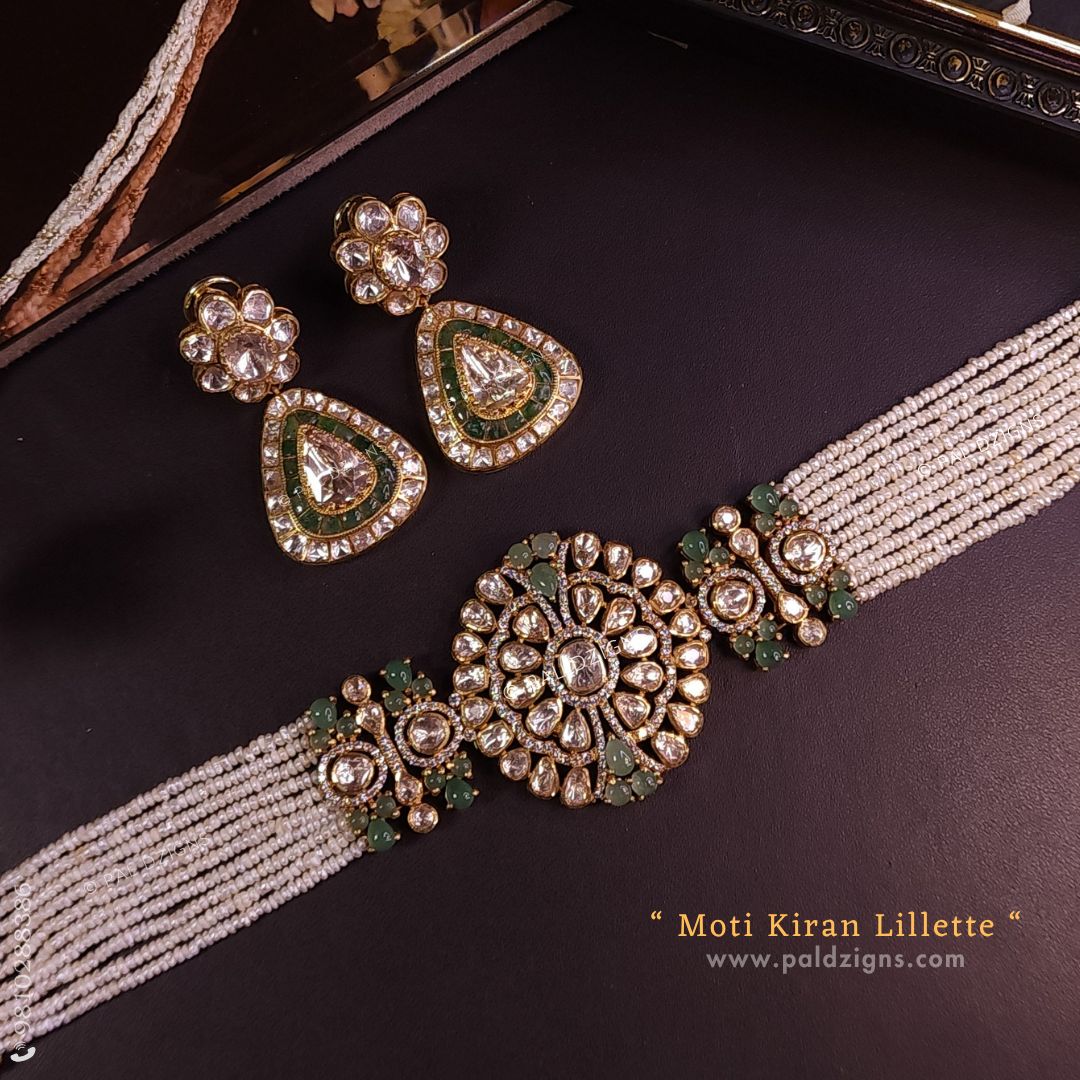 Moti Kiran Lillette Moissanite Polki Choker Set