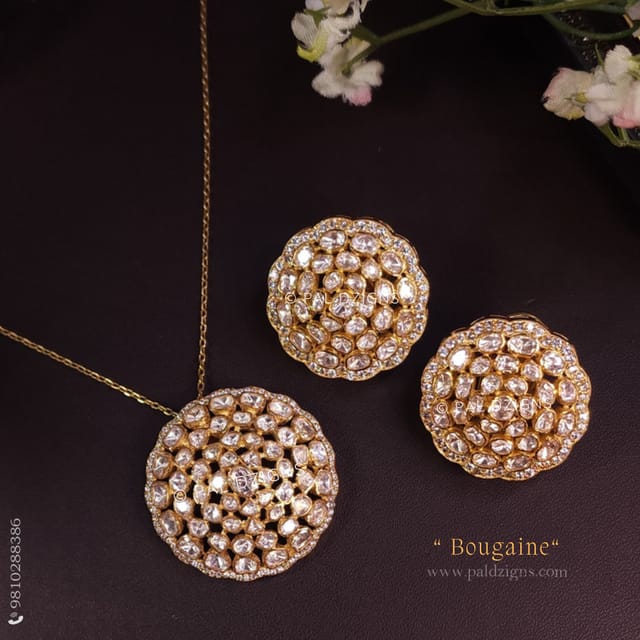 Bougaine Moissanite Polki Pendant Set