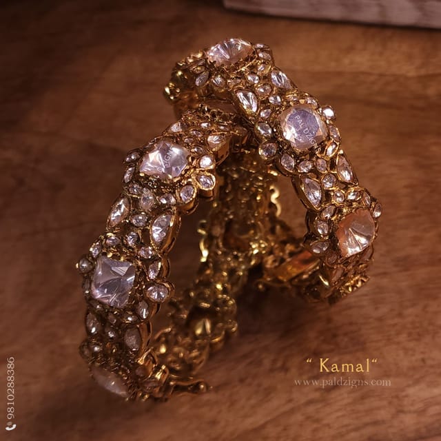 Kamal Antique 2-6" Size Moissanite Polki Bangles (Pair)