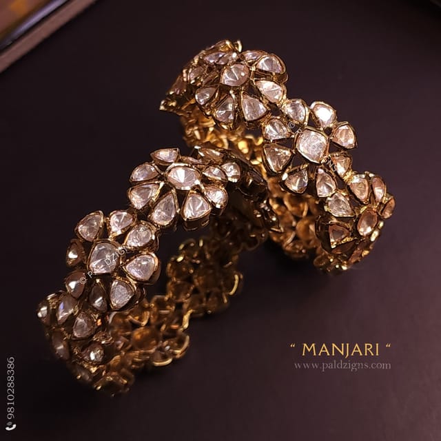 Manjari Antique 2-10" Size Moissanite Polki Bangles (Pair)