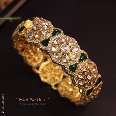 Hari Pankhuri 2-4" Size Moissanite Polki Bangle (Single)