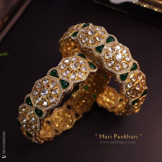 Hari Pankhuri 2-2" Size Moissanite Polki Bangles (Pair)