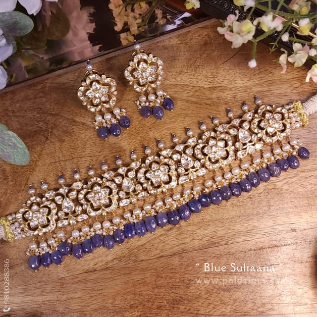 Blue Sultana Moissanite Polki Choker Set
