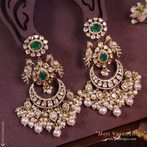 Moti Vasundhara Moissanite Polki Chaandbaali Moti Vasundhara Moissanite Polki Chaandbaali