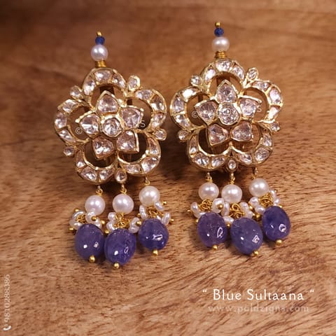 Blue Sultana Moissanite Polki Studs Blue Sultana Moissanite Polki Studs