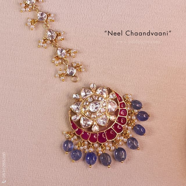 Neel Chaandvaani Detachable Moissanite Polki Maangtika And Pendant