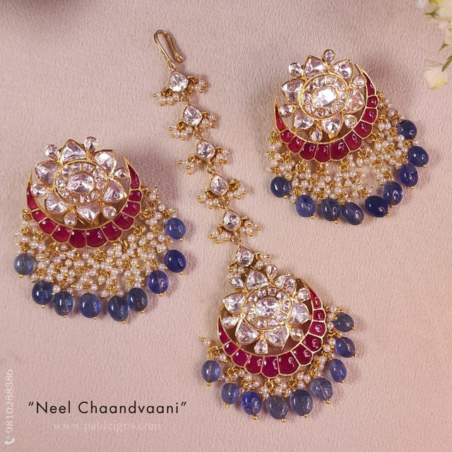 Neel Chaandvaani Moissanite Polki Maangtika And Earing