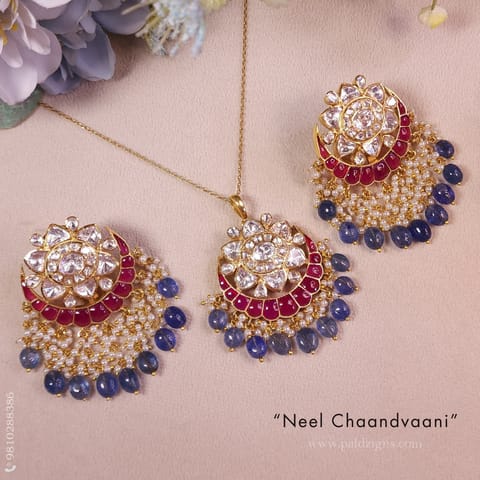 Neel chaandvaani Moissanite Polki Pendant Set