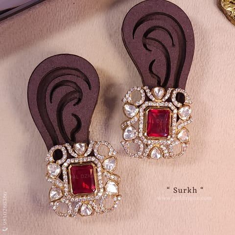 Surkh Moissanite Polki Stud
