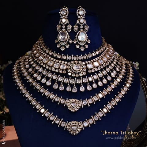 Jharna Trilokey Moissanite Polki Combo Necklace Set