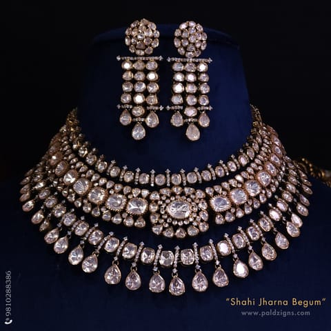 Shahi Jharna Begum Moissanite Polki Combo Necklace Set Shahi Jharna Begum Moissanite Polki Combo Necklace Set