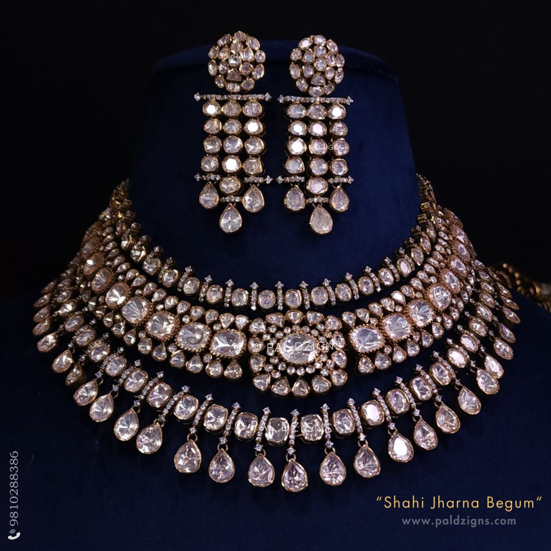 Shahi Jharna Begum Moissanite Polki Combo Necklace Set