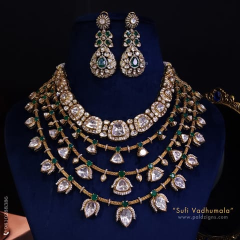 Sufi Vadhumala Moissanite Polki Combo Necklace Set Sufi Vadhumala Moissanite Polki Combo Necklace Set