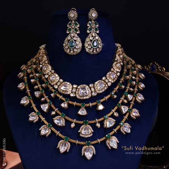 Sufi Vadhumala Moissanite Polki Combo Necklace Set