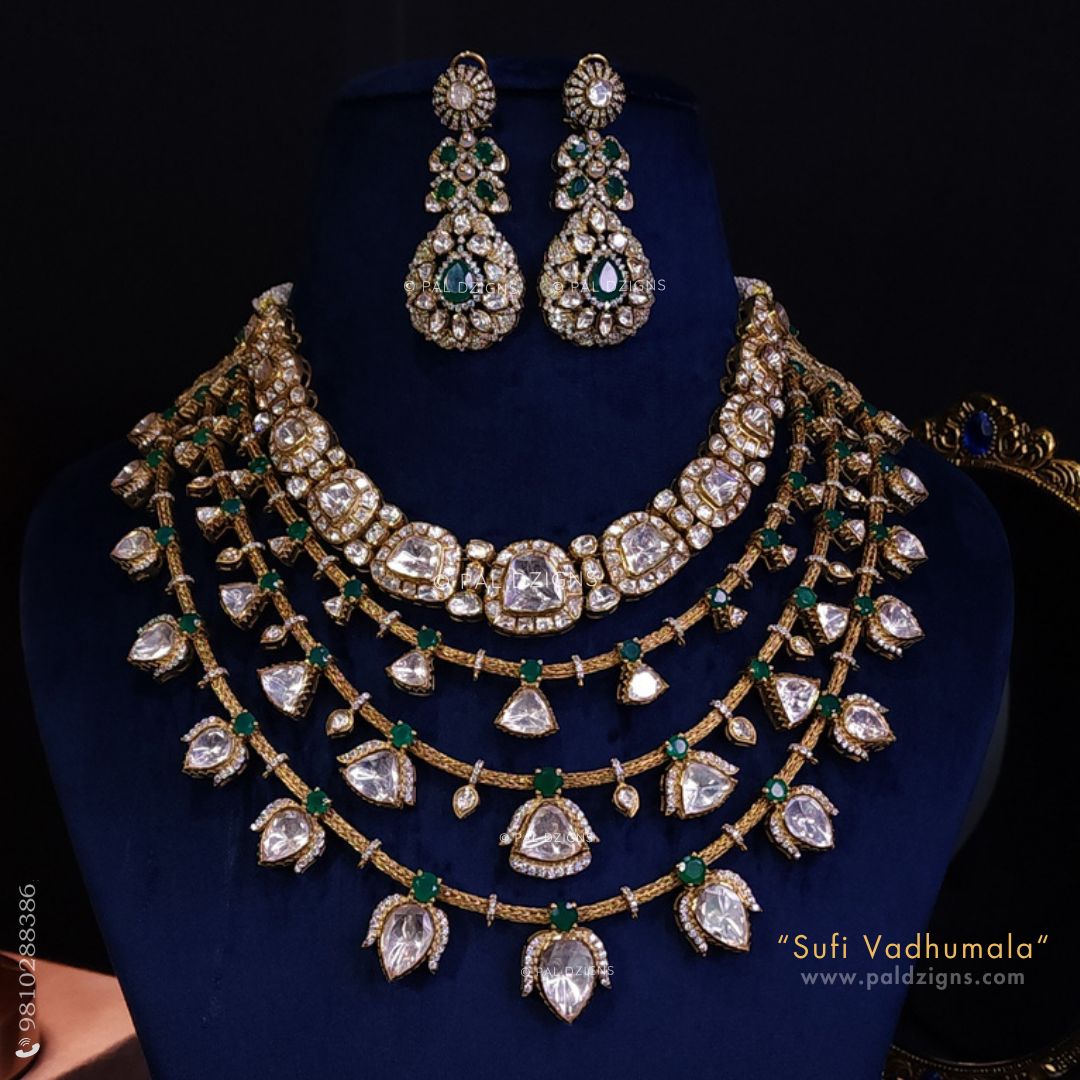 Sufi Vadhumala Moissanite Polki Combo Necklace Set