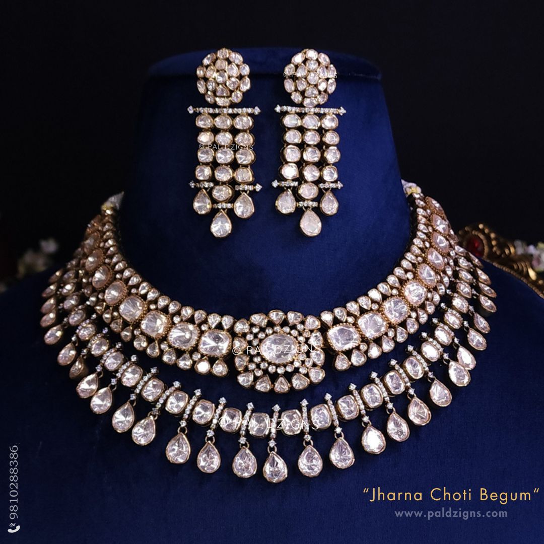 Jharna Choti Begum Moissanite Polki Combo Necklace Set
