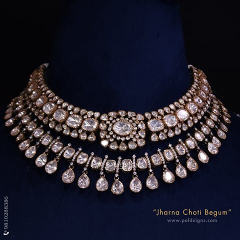 Jharna Choti Begum Moissanite Polki Combo Necklace 