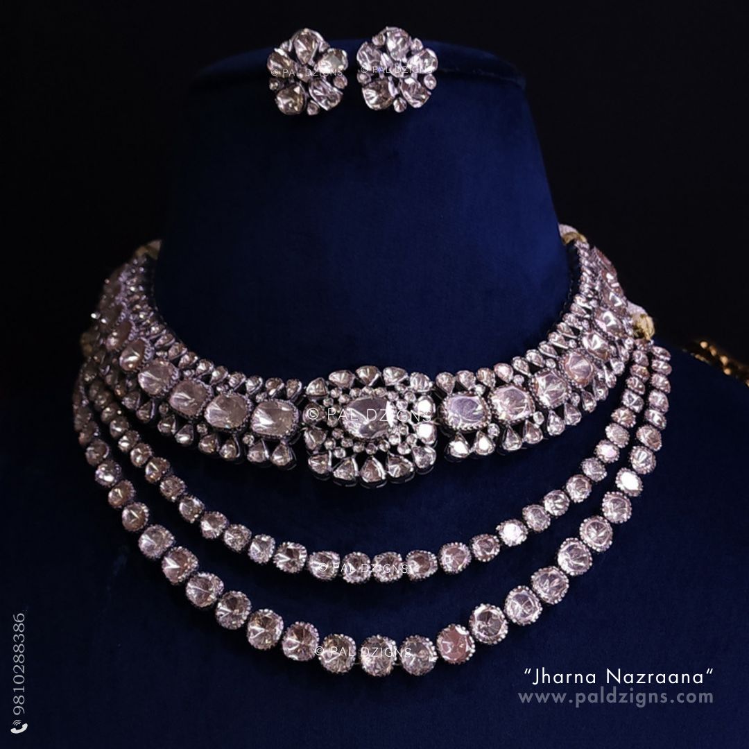 Jharna Nazraana (White) Moissanite Polki Combo Necklace Set