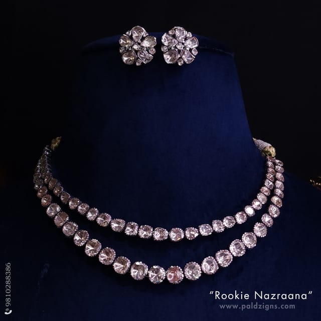 Rookie Nazraana (White) Moissanite Polki Necklace Set
