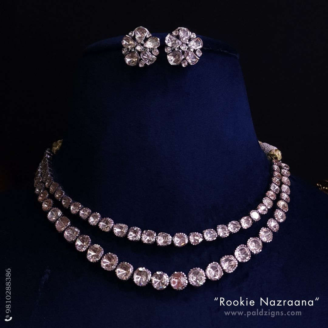 Rookie Nazraana (White) Moissanite Polki Necklace Set