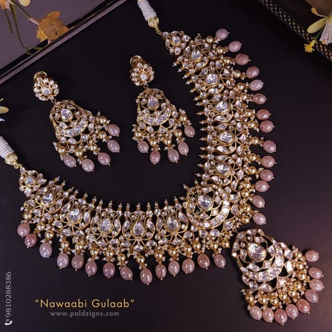 Nawaabi Gulaab Gold Moissanite Polki Necklace Set