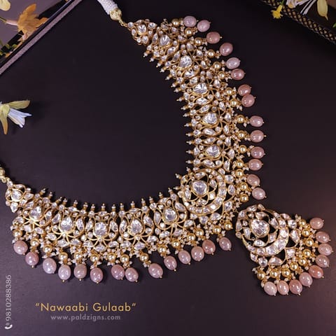 Nawaabi Gulaab Gold Moissanite Polki Necklace 